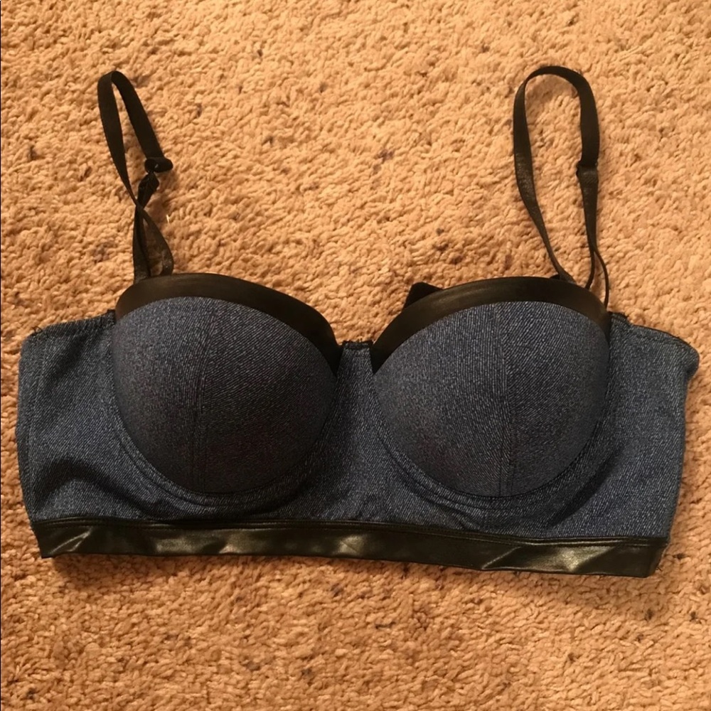 Denim Leather Push Up Bralette Crop Top